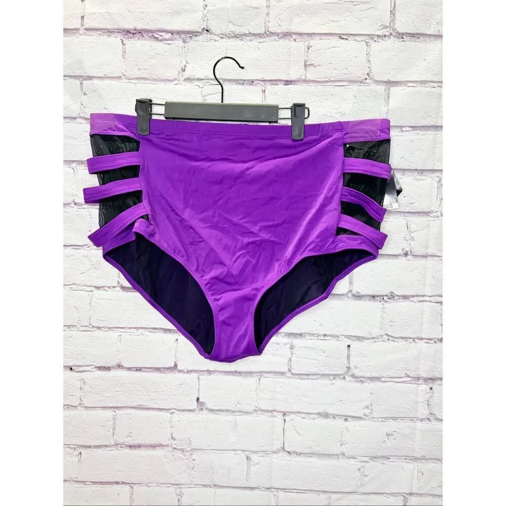 Torrid Womens Purple High Waisted Lattice-Side Swim Bikini Bottom Size 3 NWT
